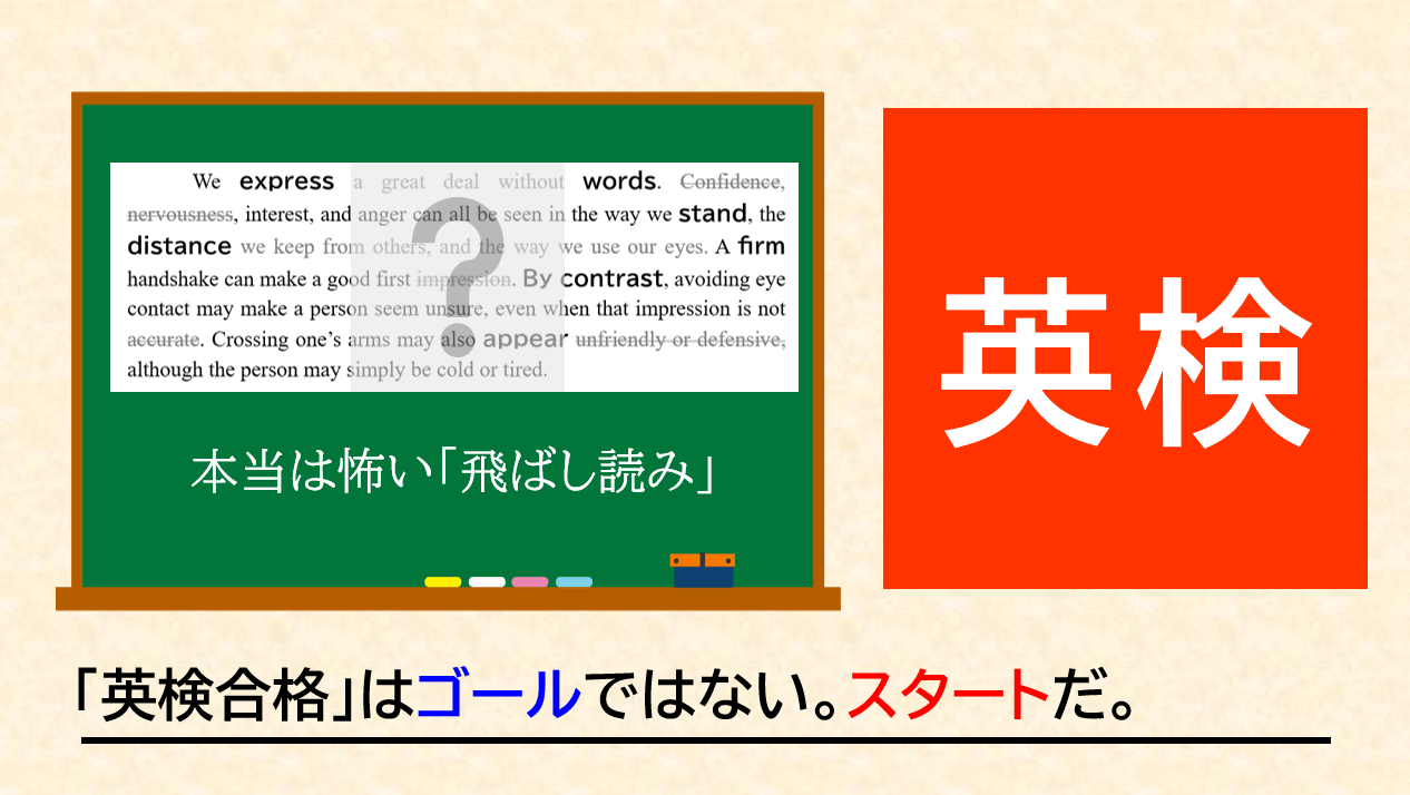 英検の長文は「飛ばし読み」や「キーワード探し」で本当に読めるのか？ 設問の先読みや重要な部分だけを読む方法の注意点を、具体的な英文を使って検証。英検準2級・2級・準1級にも共通する、本当に必要な読解力と「直読直解」の考え方を解説します。